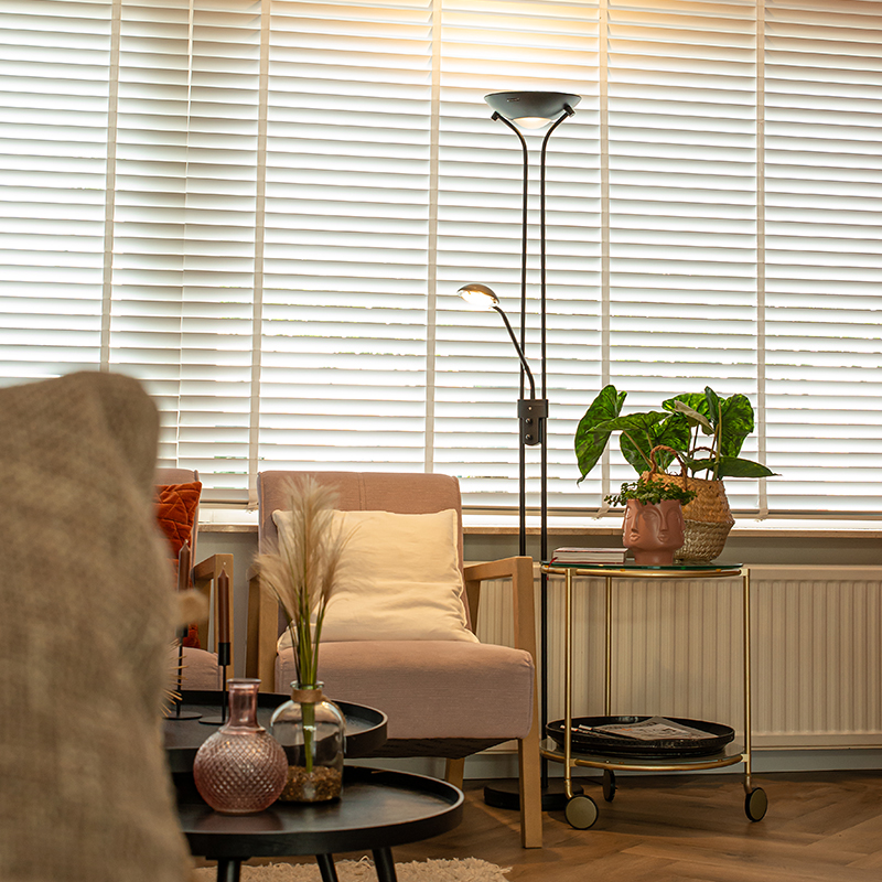 Moderne vloerlamp zwart met leeslamp incl. LED dim to warm - Diva Moderne vloerlamp zwart met leeslamp incl. LED dim to warm - Diva