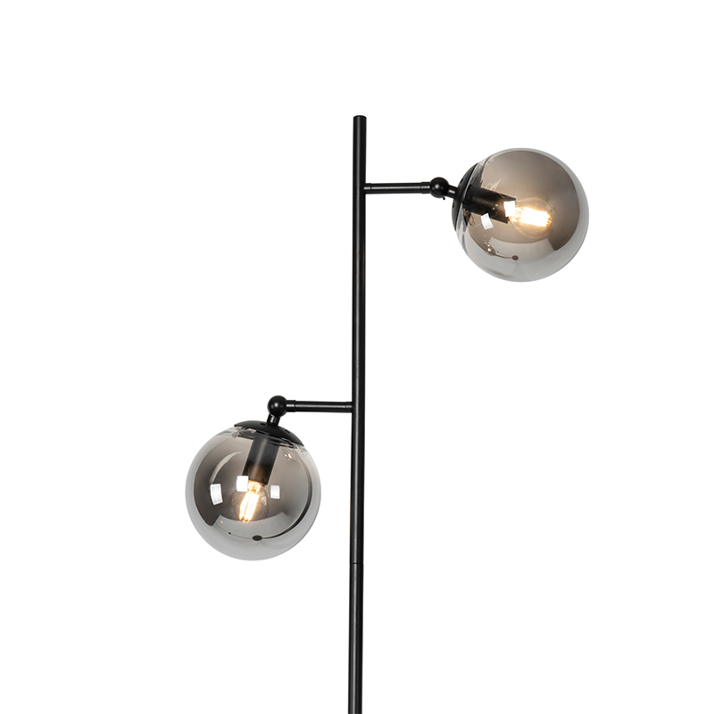 lampadaire art déco noir avec verre fumé 2 lumières - pallon