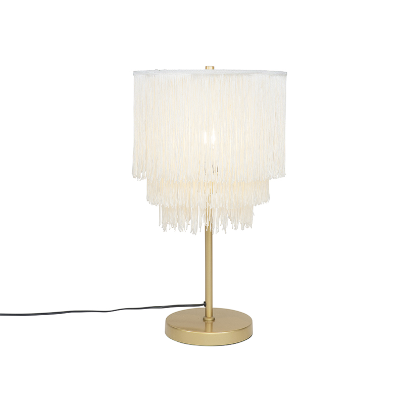 Oriental table lamp gold cream shade with fringes - Franxa