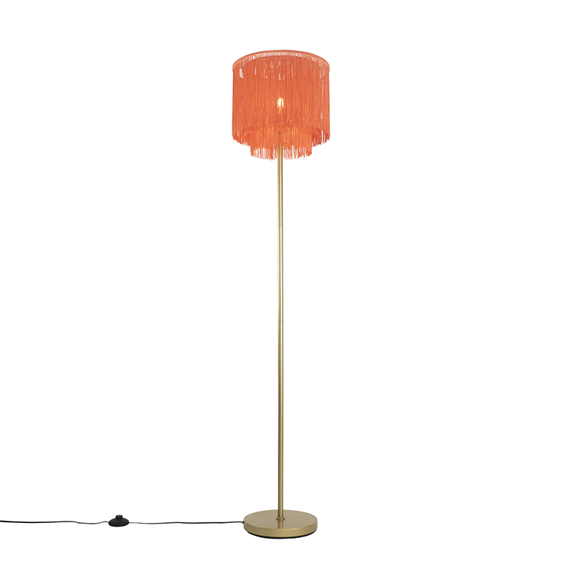 Oriental floor lamp gold pink shade with fringes - Franxa