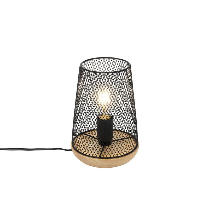 E-shop Dizajnová stolná lampa čierna s drevom - Bosk