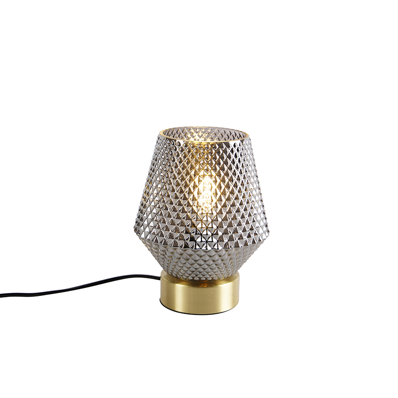 Levně Art deco stolní lampa mosaz s kouřovým sklem - Karce