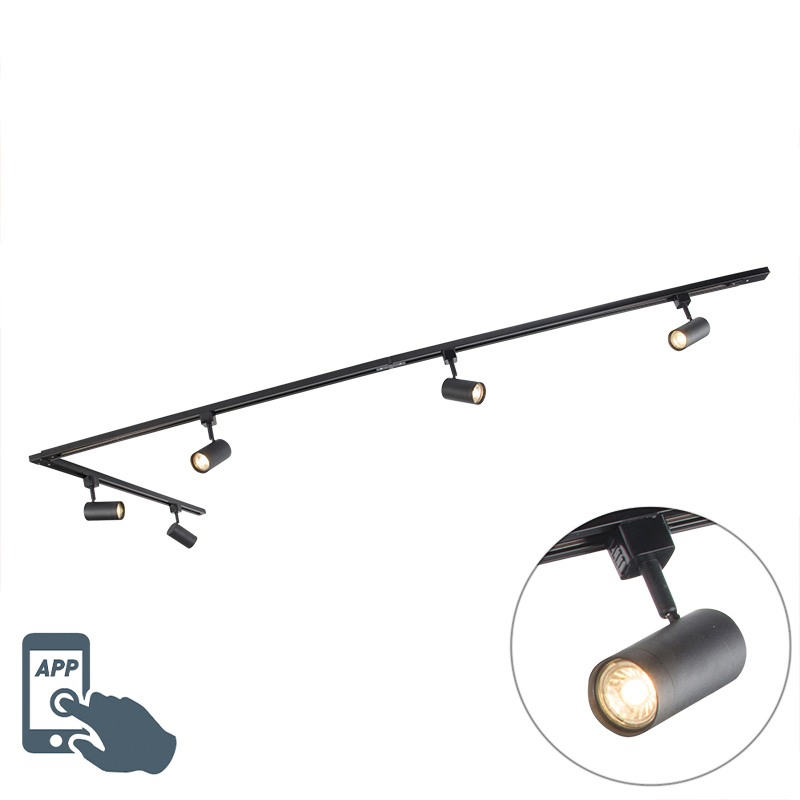 Smart railsysteem zwart 5 spots incl. 5 Wifi GU10 - Jeana Smart railsysteem zwart 5 spots incl. 5 Wifi GU10 - Jeana