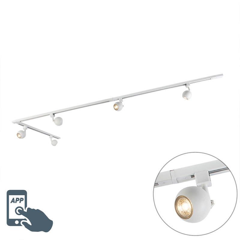 Smart railsysteem met spots 1-fase wit incl. 5 Wifi GU10 - Gissi Smart railsysteem met spots 1-fase wit incl. 5 Wifi GU10 - Gissi