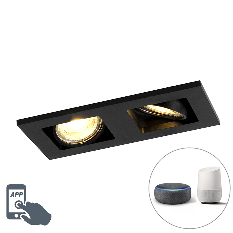 Moderne smart inbouwspot zwart incl. 2 Wifi GU10 - Qure Moderne smart inbouwspot zwart incl. 2 Wifi GU10 - Qure