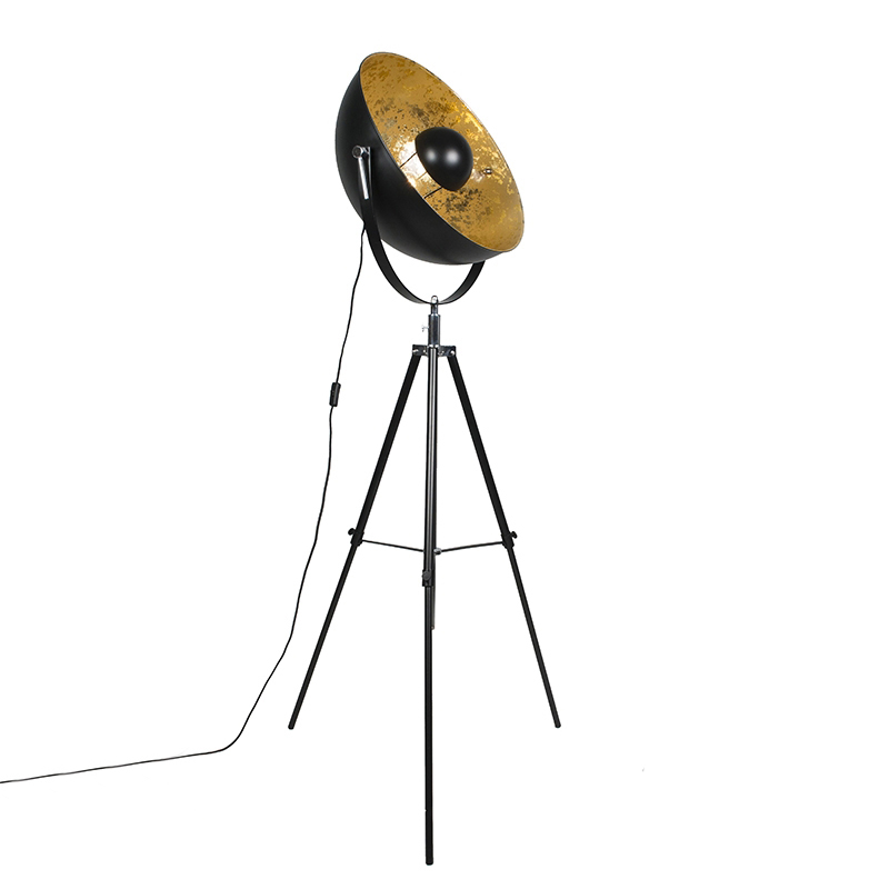 Qazqa - Industrialna lampa podłogowa trójnóg czarna 50cm - magna eglip
