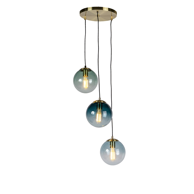 Okos függőlámpa sárgaréz, 3 WiFi ST64-gyel, kék üveggel - Pallon