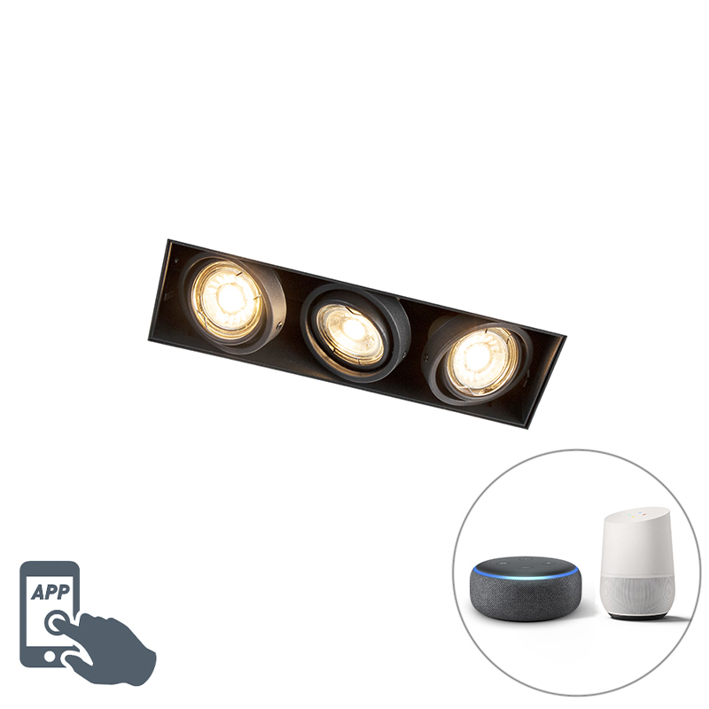 Moderne smart inbouwspot zwart trimless incl. 3 GU10 Wifi - Oneon 3 Moderne smart inbouwspot zwart trimless incl. 3 GU10 Wifi - Oneon 3