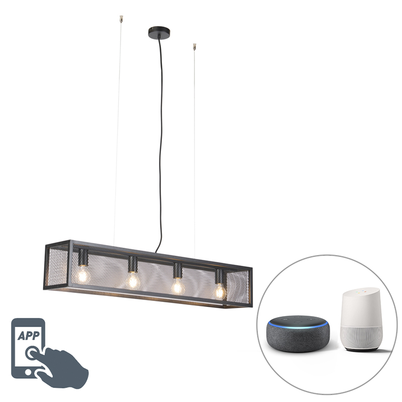 Smart industriële hanglamp zwart incl. 4 WiFi A60 - Cage Smart industriële hanglamp zwart incl. 4 WiFi A60 - Cage