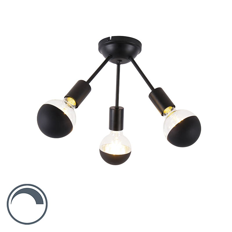 Stropné svietidlo čierne 3-svetlá vrátane polozrkadla G95 - Sputnik