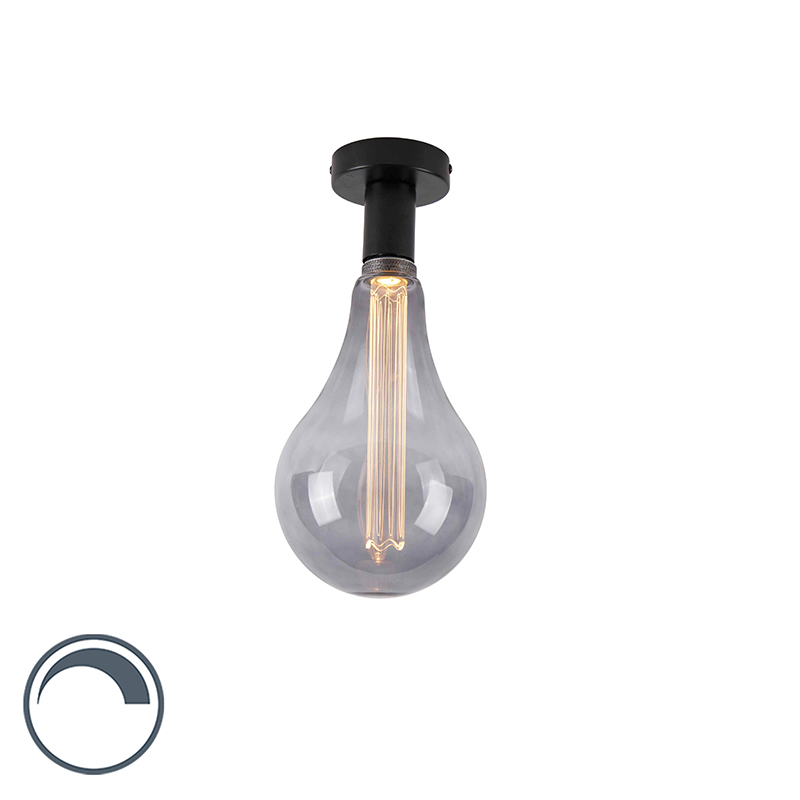 Plafondlamp zwart incl. A165 smoke glas - Facile Plafondlamp zwart incl. A165 smoke glas - Facile