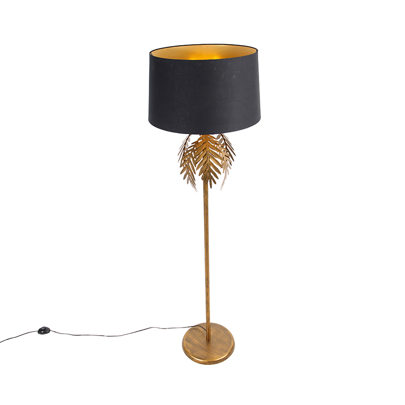 Floor Lamp Gold 145 cm with Black Cotton Lampshade 50 cm - Botanica