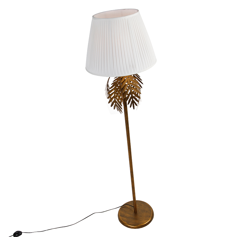 lampadaire vintage or avec abat-jour plissé blanc 45 cm - botanica