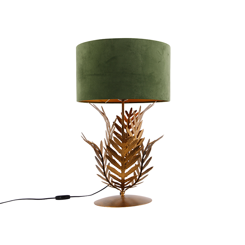 Vintage tafellamp goud met velours kap groen 35 cm - Botanica