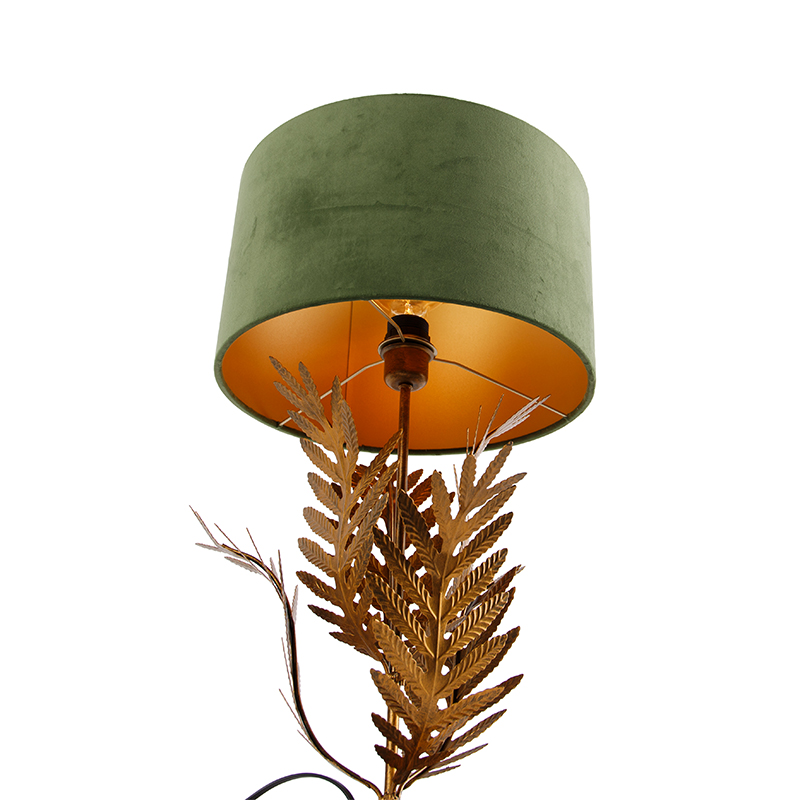 lampe de table vintage or avec abat-jour en velours vert 35 cm - botanica