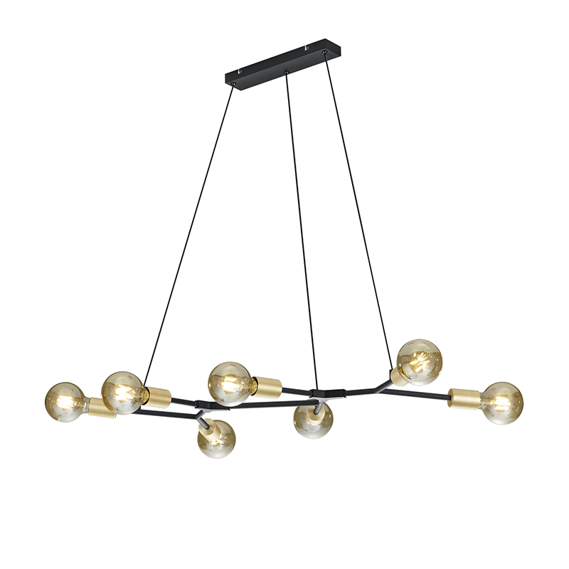 Designerska lampa wisząca czarna ze złotymi 7 lampkami - Dirk