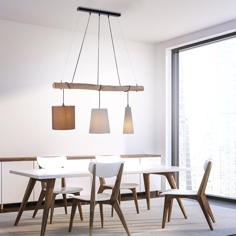 Landelijke hanglamp bruin met hout 3-lichts - Vinnie Landelijke hanglamp bruin met hout 3-lichts - Vinnie