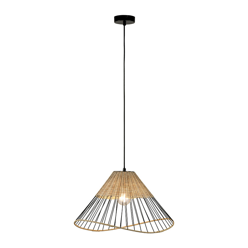 Vidiecka závesná lampa čierna 48 cm s ratanom - Treccia
