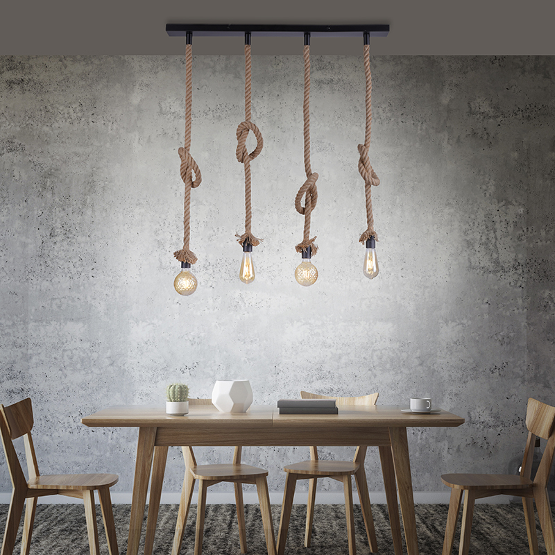 Landelijke hanglamp zwart met touw 4-lichts - Ropa Landelijke hanglamp zwart met touw 4-lichts - Ropa