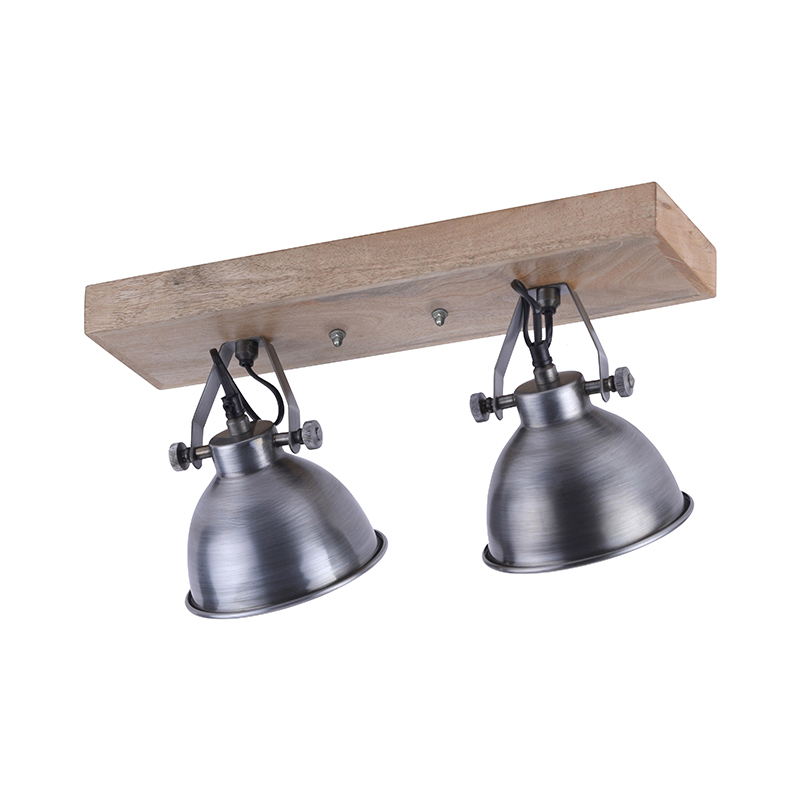 Industrialna lampa sufitowa ze stali i drewna 2-punktowa - Samia