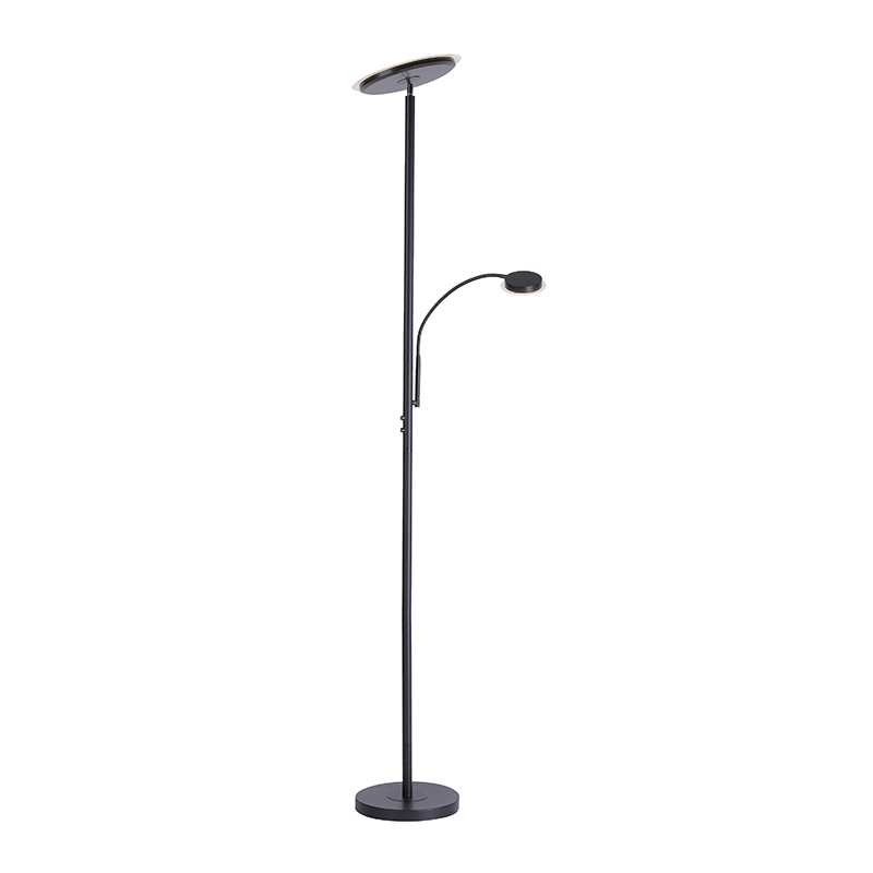 Stojacia lampa čierna vrátane LED s dotykovým stmievačom a čítacím ramenom - Hanz