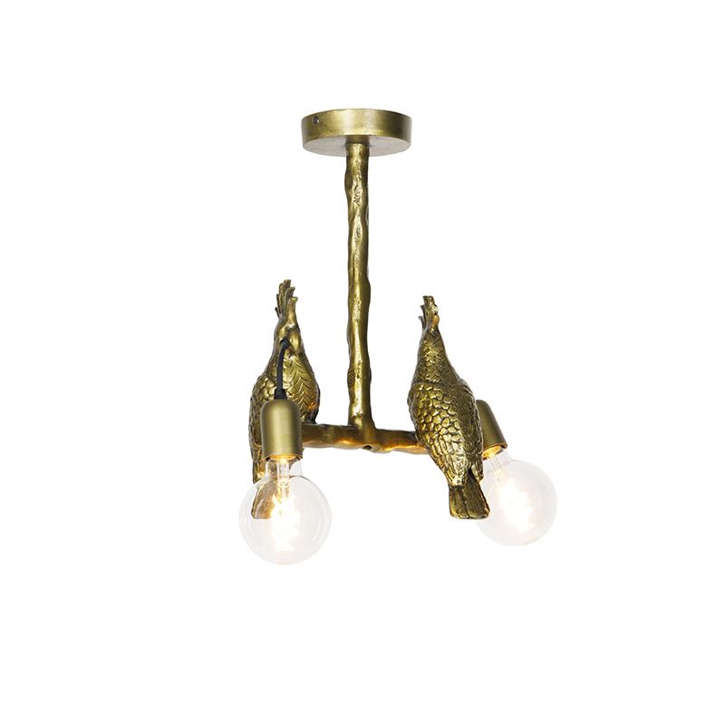Vintage plafondlamp messing 2-lichts - Papegoje Vintage plafondlamp messing 2-lichts - Papegoje