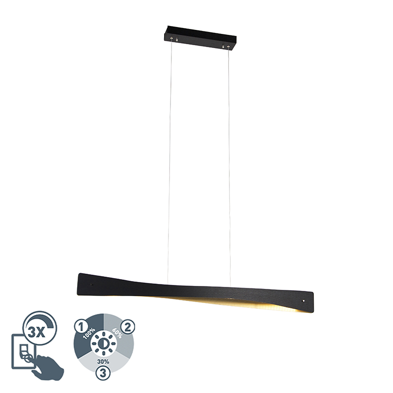 Hanglamp zwart met goud 105 cm incl. LED 3-staps dimbaar - Sjaak Hanglamp zwart met goud 105 cm incl. LED 3-staps dimbaar - Sjaak