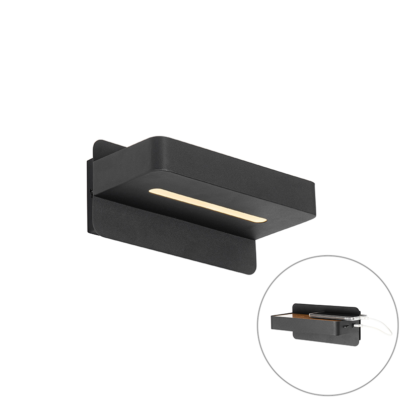 Moderne vegglampe sort inkl. LED med USB og bryter - Ted