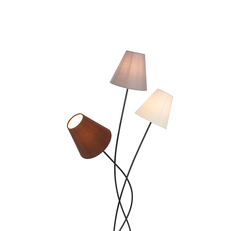 lampadaire design noir avec abat-jour en tissu 3 lumières - melis