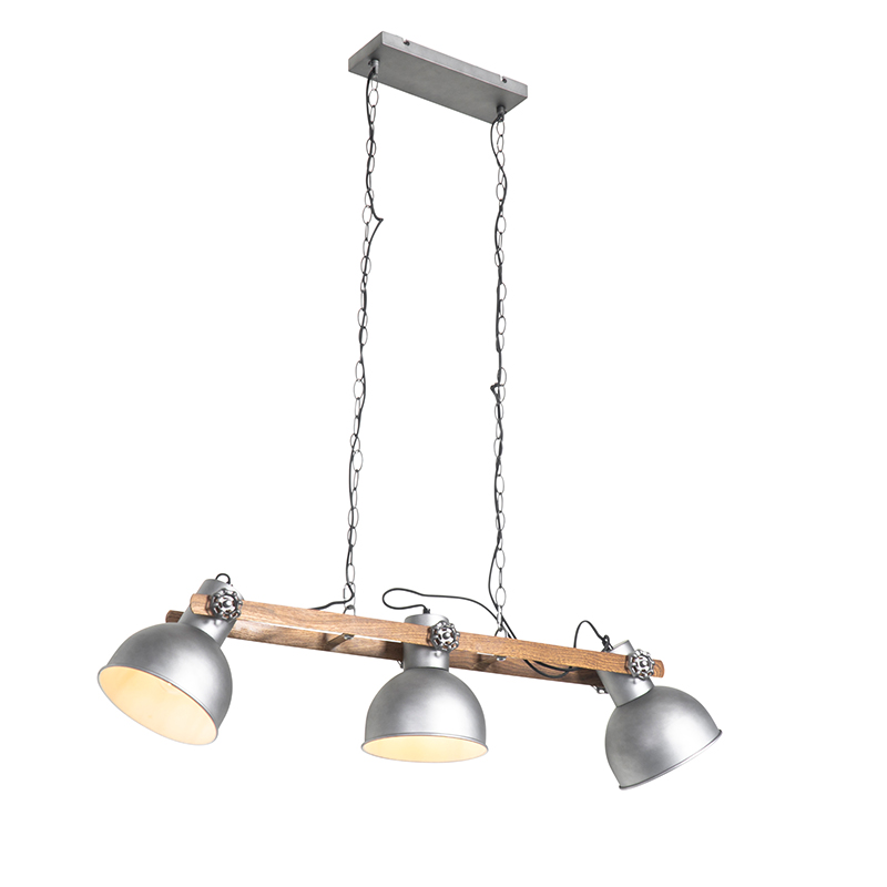 QAZQA Industriële hanglamp staal met bruin 3-lichts - Mangoes