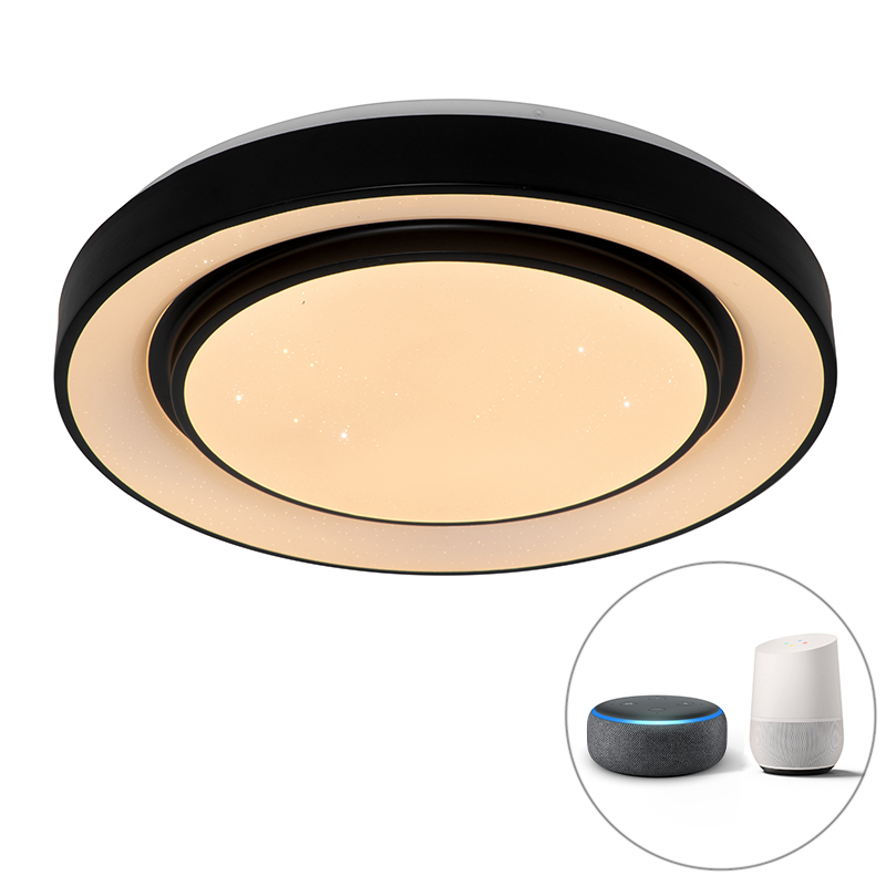 Moderne smart plafondlamp zwart 48 cm incl. LED en RGB - Jochie Moderne smart plafondlamp zwart 48 cm incl. LED en RGB - Jochie