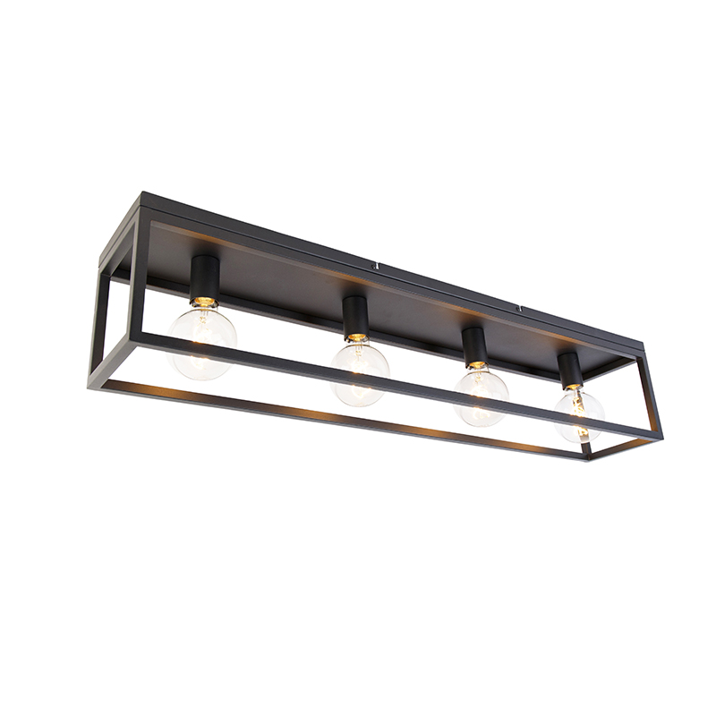 Industriële plafondlamp zwart 99,5 cm 4-lichts - Cage