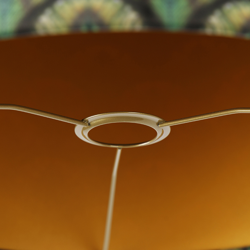 abat-jour velours design paon 40/40/40 or intérieur