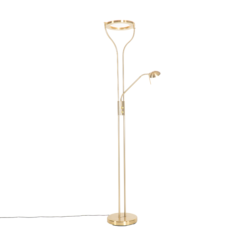 Moderná stojaca lampa zlatá s ramenom na čítanie vrátane LED a stmievača - Divo Moderná stojaca lampa zlatá s ramenom na čítanie vrátane LED a stmievača - Divo