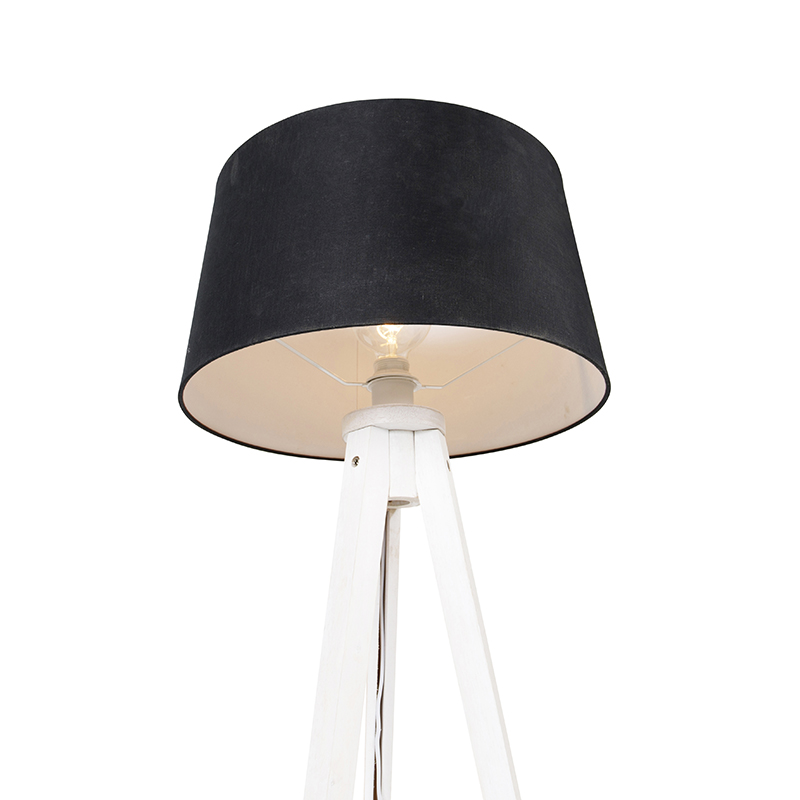 Modern Tripod White with Linen Lampshade Black 45 cm - Tripod Classic