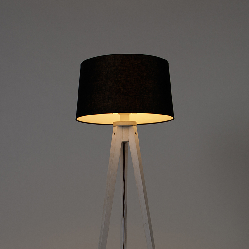 Modern Tripod White with Linen Lampshade Black 45 cm - Tripod Classic