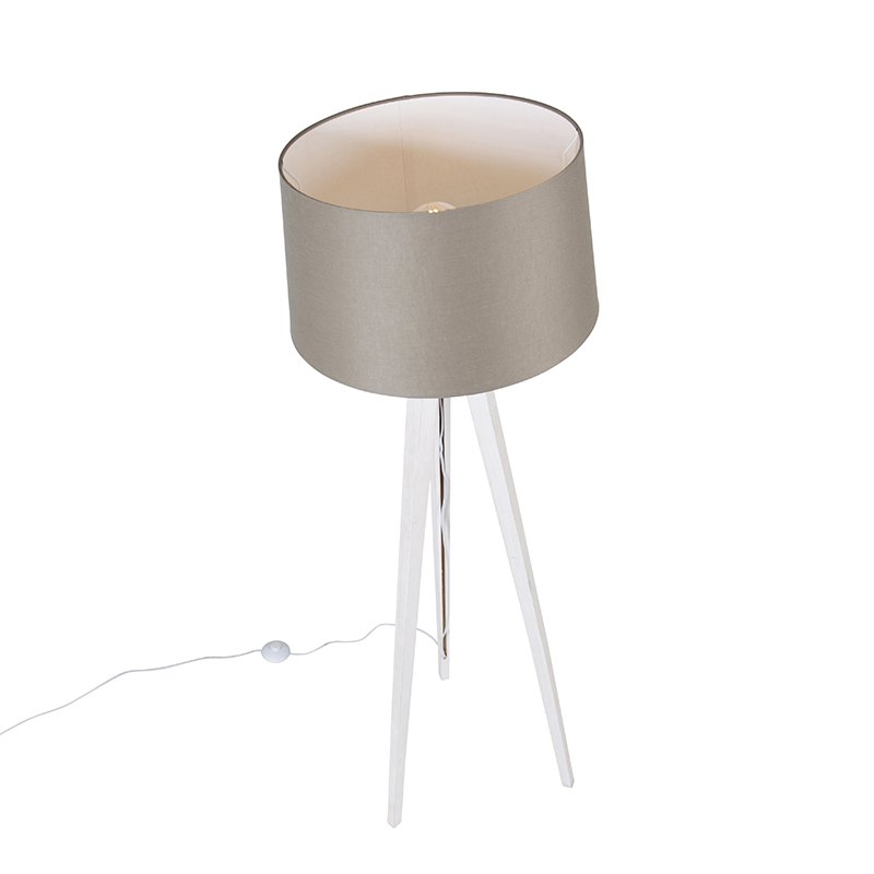 Treppiede moderno bianco con paralume in lino color tortora 45 cm - Tripod Classic