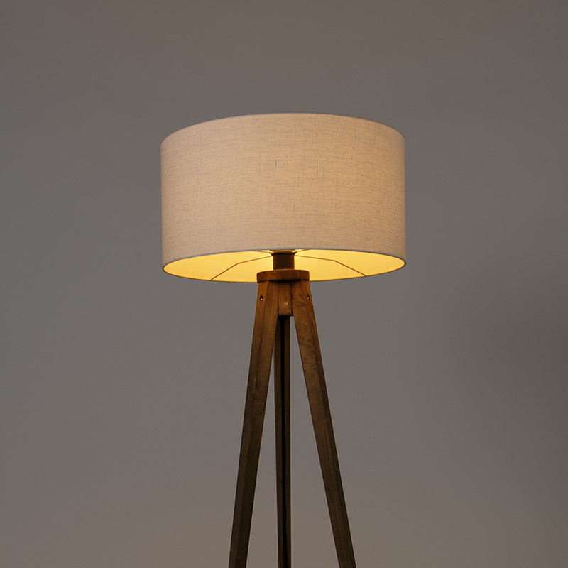Lampada da terra a treppiede rustica in legno vintage con paralume bianco 50 cm - Tripod Classic