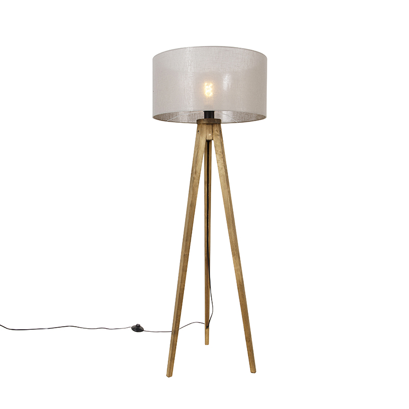 Rustikálny trojnohý vintage drevený s hnedým tienidlom 50 cm - Tripod Classic