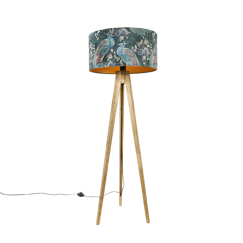 Trojnohý vintage drevený s tienidlom papagájovej zelenej 50 cm - Tripod Classic