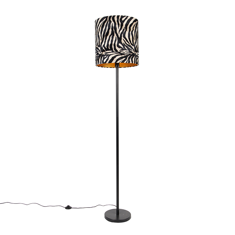 Modern állólámpa fekete szövet árnyalatú zebra 40 cm - Simplo