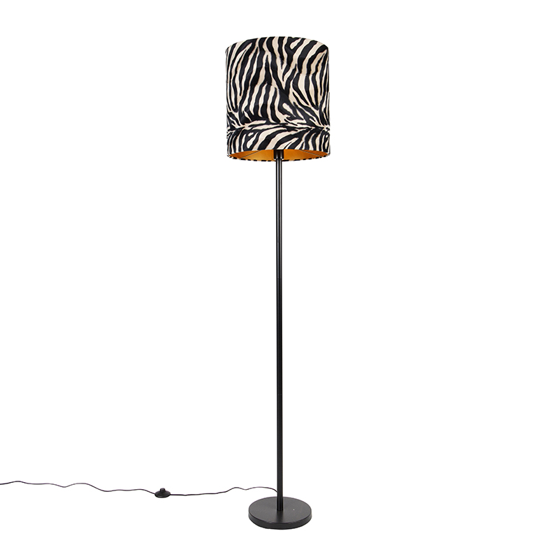 Moderná stojanová lampa čierne látkové tienidlo zebra 40 cm - Simplo