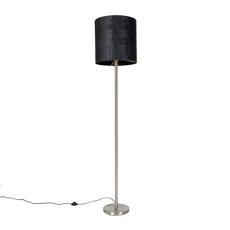 Modern golvlampa stål svart tygskärm 40 cm - Simplo