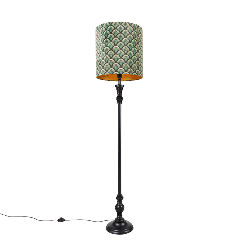 E-shop Klasická stojaca lampa čierna s odtieňom páv design 40 cm - Classico
