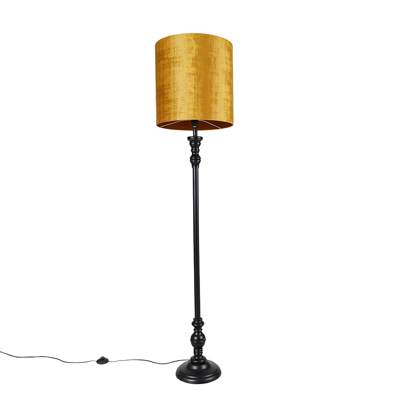 Golvlampa svart med gyllene tygskärm 40 cm - Classico