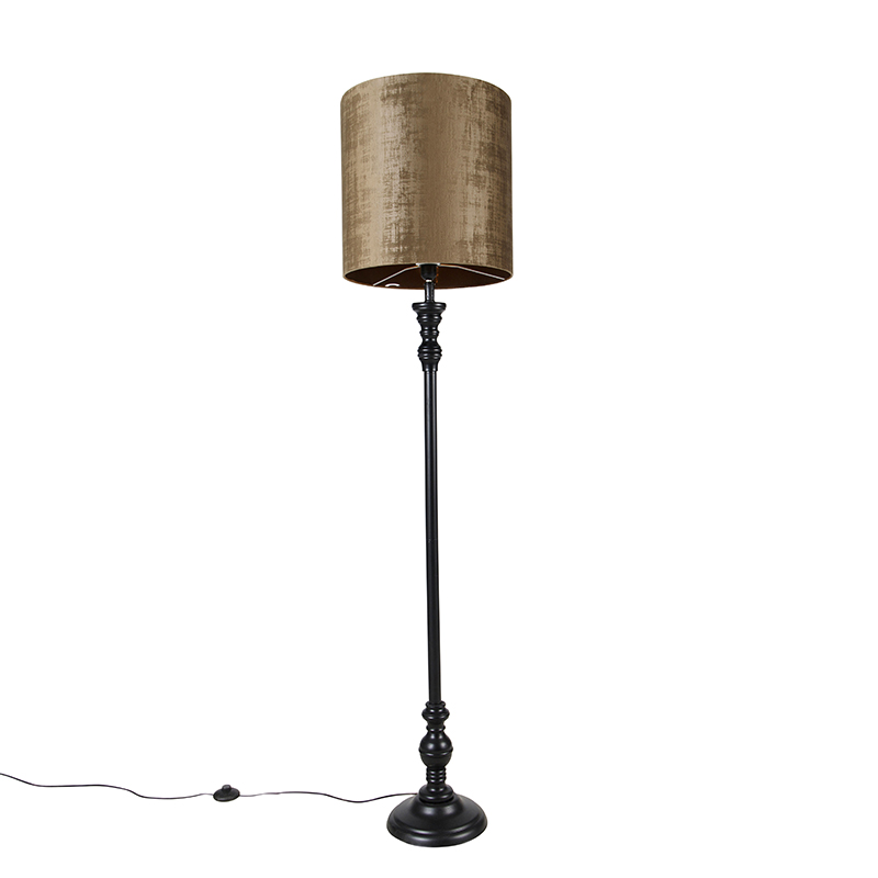 Klassisk gulvlampe sort med skjerm brun 40 cm - Classico