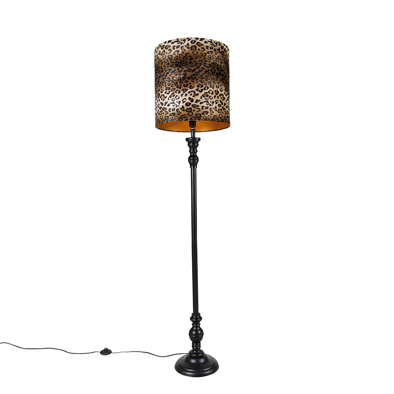 Stojaca lampa čierna s leopardím tienidlom 40 cm - Classico Stojaca lampa čierna s leopardím tienidlom 40 cm - Classico