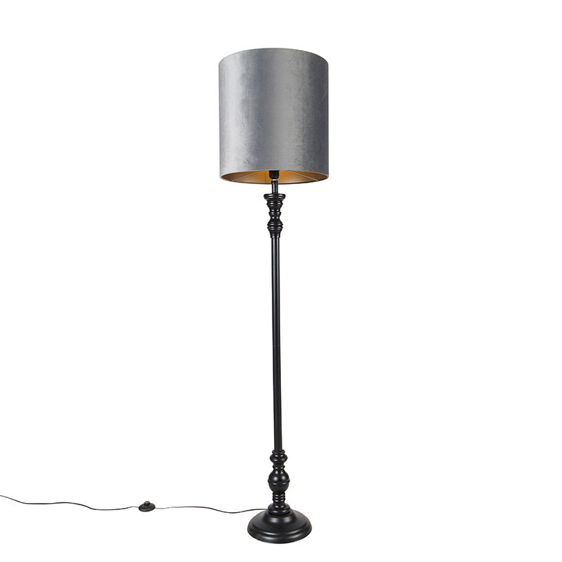 Klassisk gulvlampe sort med skjerm grå 40 cm - Classico