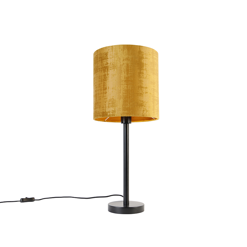Moderní stolní lampa černá se stínidlem zlatá 25 cm - Simplo