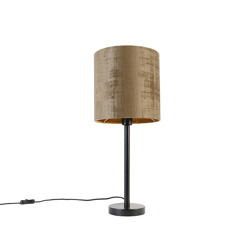 Levně Moderní stolní lampa černá se stínidlem hnědá 25 cm - Simplo